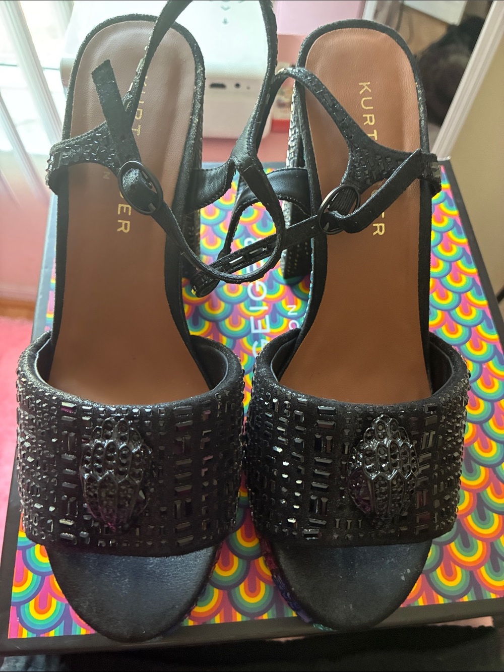 Kurt Geiger kensignton Platform Sandals with Iridescent Rhinestone Heel - Black - Picture 10 of 10